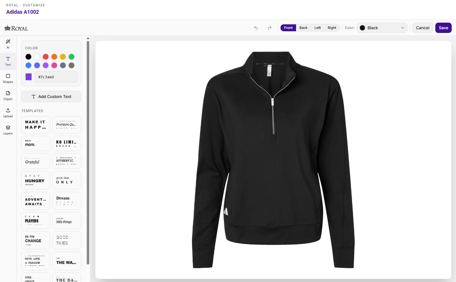 Customizer Studio interface with product designer controls